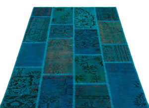Turquoise Over Dyed Patchwork Unique Rug 3'11'' x 5'11'' ft 120 x 180 cm