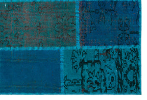 Turquoise Over Dyed Patchwork Unique Rug 3'11'' x 5'11'' ft 120 x 180 cm
