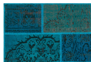 Turquoise Over Dyed Patchwork Unique Rug 3'11'' x 5'11'' ft 120 x 180 cm