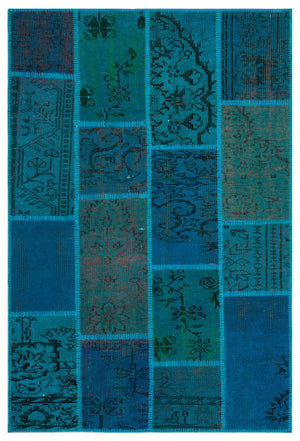 Turquoise Over Dyed Patchwork Unique Rug 3'11'' x 5'11'' ft 120 x 180 cm