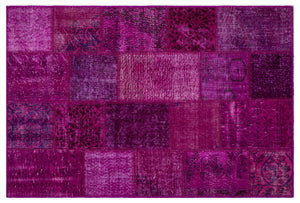 Fuchsia Over Dyed Patchwork Unique Rug 3'11'' x 5'11'' ft 120 x 180 cm