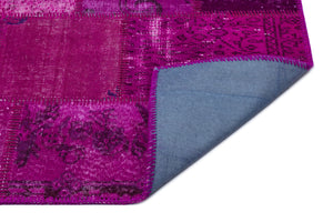Fuchsia Over Dyed Patchwork Unique Rug 3'11'' x 5'11'' ft 120 x 180 cm