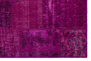 Fuchsia Over Dyed Patchwork Unique Rug 3'11'' x 5'11'' ft 120 x 180 cm