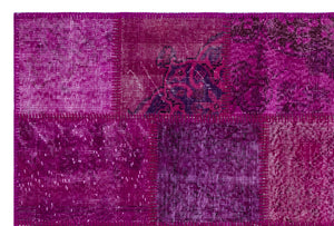 Fuchsia Over Dyed Patchwork Unique Rug 3'11'' x 5'11'' ft 120 x 180 cm