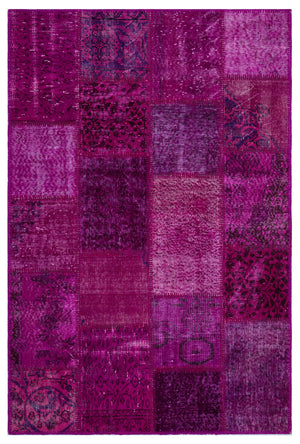 Fuchsia Over Dyed Patchwork Unique Rug 3'11'' x 5'11'' ft 120 x 180 cm