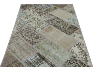 Beige Over Dyed Patchwork Unique Rug 3'11'' x 5'11'' ft 120 x 180 cm