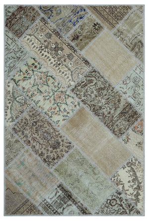 Beige Over Dyed Patchwork Unique Rug 3'11'' x 5'11'' ft 120 x 180 cm