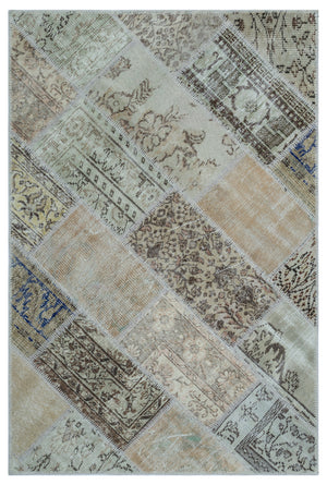Beige Over Dyed Patchwork Unique Rug 3'11'' x 5'11'' ft 120 x 180 cm