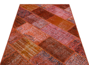 Red Over Dyed Patchwork Unique Rug 3'11'' x 5'11'' ft 120 x 180 cm