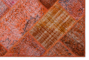 Red Over Dyed Patchwork Unique Rug 3'11'' x 5'11'' ft 120 x 180 cm