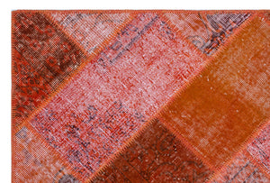 Red Over Dyed Patchwork Unique Rug 3'11'' x 5'11'' ft 120 x 180 cm