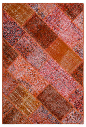 Red Over Dyed Patchwork Unique Rug 3'11'' x 5'11'' ft 120 x 180 cm