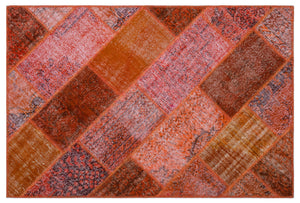Red Over Dyed Patchwork Unique Rug 3'11'' x 5'11'' ft 120 x 180 cm