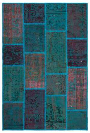 Turquoise Over Dyed Patchwork Unique Rug 3'11'' x 5'11'' ft 120 x 180 cm