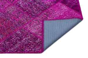Fuchsia Over Dyed Patchwork Unique Rug 3'11'' x 5'11'' ft 120 x 180 cm