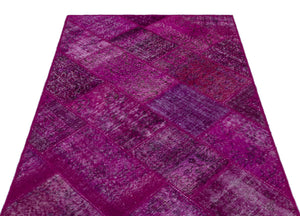 Fuchsia Over Dyed Patchwork Unique Rug 3'11'' x 5'11'' ft 120 x 180 cm