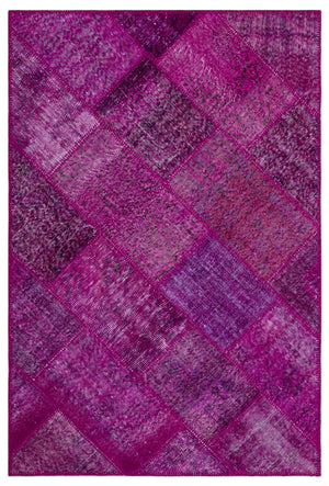 Fuchsia Over Dyed Patchwork Unique Rug 3'11'' x 5'11'' ft 120 x 180 cm