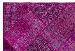 Fuchsia Over Dyed Patchwork Unique Rug 3'11'' x 5'11'' ft 120 x 180 cm