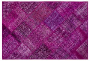 Fuchsia Over Dyed Patchwork Unique Rug 3'11'' x 5'11'' ft 120 x 180 cm