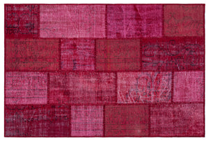 Red Over Dyed Patchwork Unique Rug 3'11'' x 5'11'' ft 120 x 180 cm