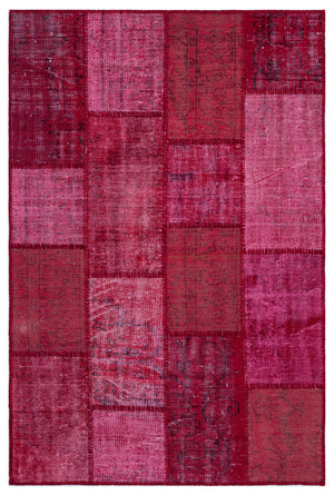 Red Over Dyed Patchwork Unique Rug 3'11'' x 5'11'' ft 120 x 180 cm