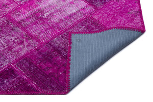Fuchsia Over Dyed Patchwork Unique Rug 3'11'' x 5'11'' ft 120 x 180 cm