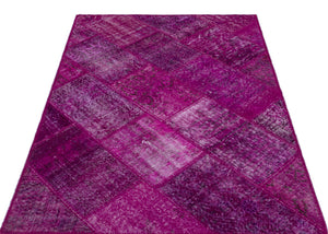 Fuchsia Over Dyed Patchwork Unique Rug 3'11'' x 5'11'' ft 120 x 180 cm