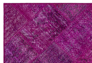 Fuchsia Over Dyed Patchwork Unique Rug 3'11'' x 5'11'' ft 120 x 180 cm