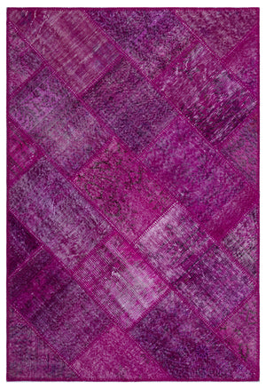 Fuchsia Over Dyed Patchwork Unique Rug 3'11'' x 5'11'' ft 120 x 180 cm