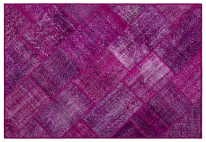 Fuchsia Over Dyed Patchwork Unique Rug 3'11'' x 5'11'' ft 120 x 180 cm