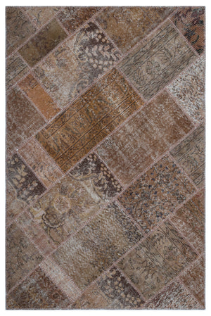 Brown Over Dyed Patchwork Unique Rug 3'11'' x 5'11'' ft 120 x 180 cm