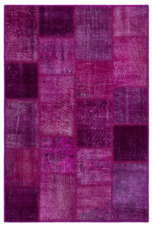 Fuchsia Over Dyed Patchwork Unique Rug 3'11'' x 5'11'' ft 120 x 180 cm