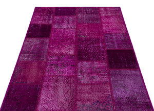 Fuchsia Over Dyed Patchwork Unique Rug 3'11'' x 5'11'' ft 120 x 180 cm