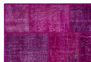 Fuchsia Over Dyed Patchwork Unique Rug 3'11'' x 5'11'' ft 120 x 180 cm