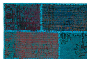 Turquoise Over Dyed Patchwork Unique Rug 3'11'' x 5'11'' ft 120 x 180 cm