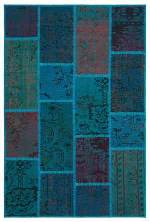 Turquoise Over Dyed Patchwork Unique Rug 3'11'' x 5'11'' ft 120 x 180 cm