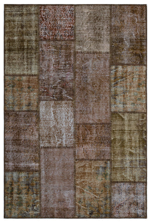 Brown Over Dyed Patchwork Unique Rug 3'11'' x 5'11'' ft 120 x 180 cm