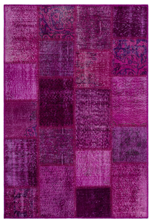 Fuchsia Over Dyed Patchwork Unique Rug 3'11'' x 5'11'' ft 120 x 180 cm