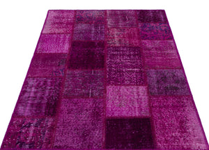 Fuchsia Over Dyed Patchwork Unique Rug 3'11'' x 5'11'' ft 120 x 180 cm