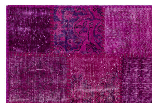 Fuchsia Over Dyed Patchwork Unique Rug 3'11'' x 5'11'' ft 120 x 180 cm