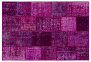 Fuchsia Over Dyed Patchwork Unique Rug 3'11'' x 5'11'' ft 120 x 180 cm