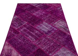Fuchsia Over Dyed Patchwork Unique Rug 3'11'' x 5'11'' ft 120 x 180 cm