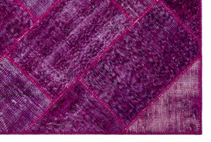 Fuchsia Over Dyed Patchwork Unique Rug 3'11'' x 5'11'' ft 120 x 180 cm