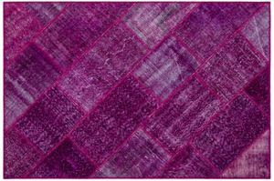 Fuchsia Over Dyed Patchwork Unique Rug 3'11'' x 5'11'' ft 120 x 180 cm