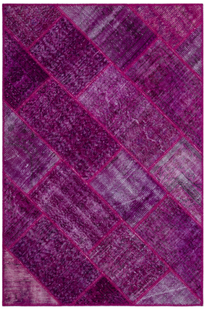 Fuchsia Over Dyed Patchwork Unique Rug 3'11'' x 5'11'' ft 120 x 180 cm