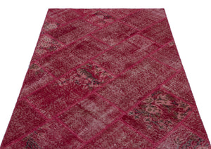 Red Over Dyed Patchwork Unique Rug 3'11'' x 5'11'' ft 120 x 180 cm