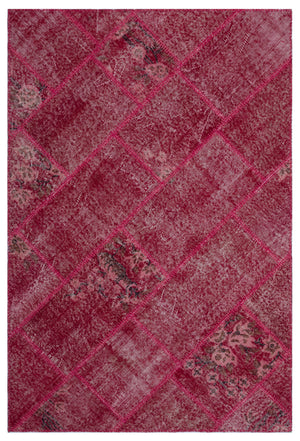 Red Over Dyed Patchwork Unique Rug 3'11'' x 5'11'' ft 120 x 180 cm