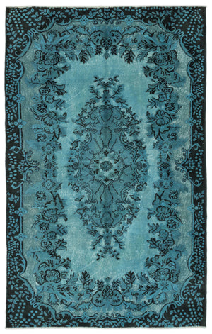 Turquoise Over Dyed Carved Rug 5'8'' x 8'12'' ft 172 x 274 cm