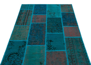 Turquoise Over Dyed Patchwork Unique Rug 3'11'' x 5'11'' ft 120 x 180 cm