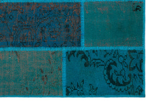 Turquoise Over Dyed Patchwork Unique Rug 3'11'' x 5'11'' ft 120 x 180 cm